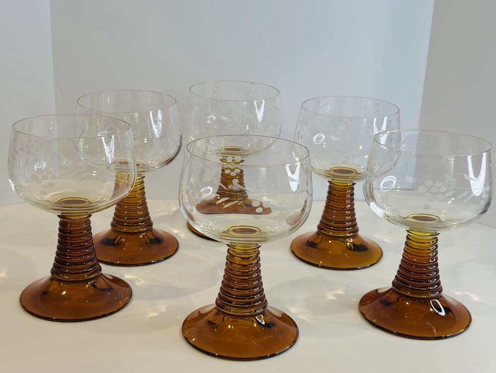 Vintage Schott Zwiesel Amber Römer Wine Glasses Set of 6 Etched Z Mark Germany